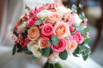 close up beautiful wedding posy bouquet, wedding ceremony theme concept, Generative Ai