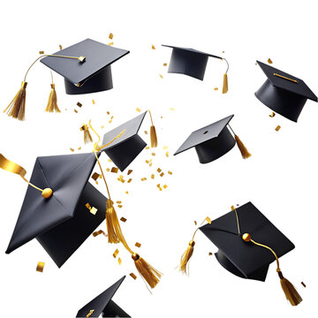 graduation caps confetti flying students hats