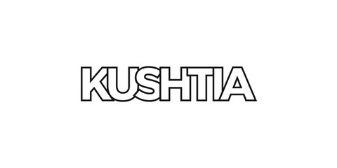 Kushtia in the Bangladesh emblem. The design features a geometric style, vector illustration with bold typography in a modern font. The graphic slogan lettering.