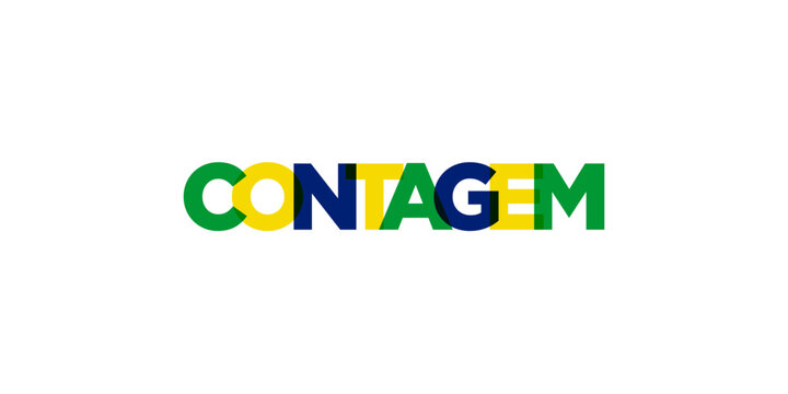 Contagem in the Brasil emblem. The design features a geometric style, vector illustration with bold typography in a modern font. The graphic slogan lettering.