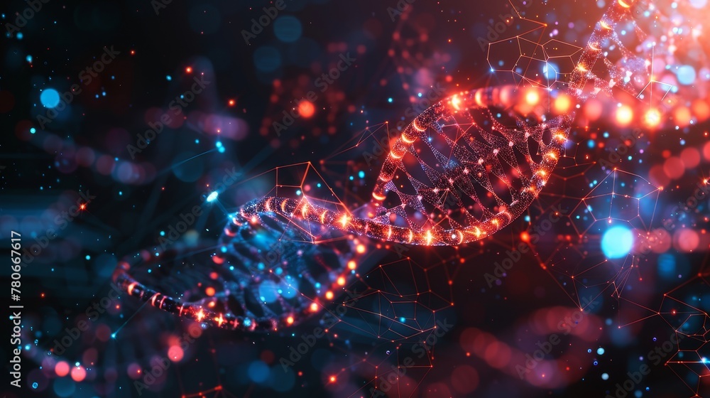 Poster an abstract vector design with a futuristic theme, featuring dna and technology elements