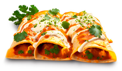 Isolated Mexican Cheese Enchiladas with Coriander