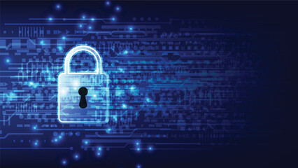 cyber security technology background. digital padlock with hi tech symbol - obrazy, fototapety, plakaty