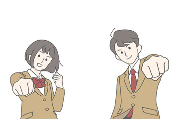 笑顔でファイティングポーズをする男子生徒と女子生徒のイラスト