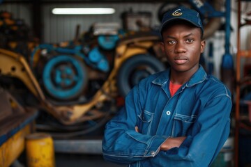 Portrait of a young male automotive mechanic - obrazy, fototapety, plakaty