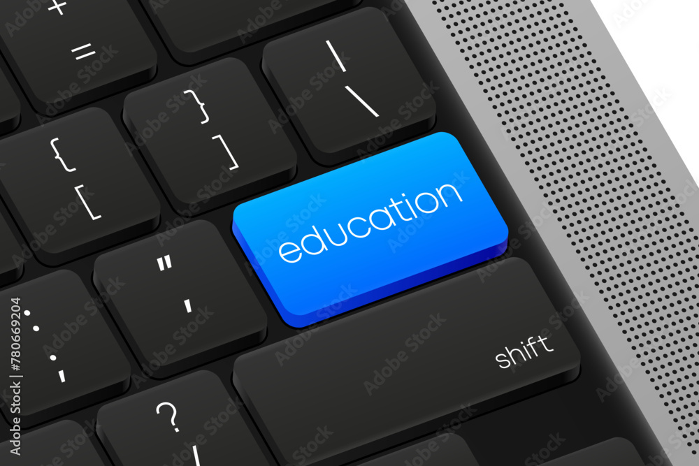 Poster education button. computer keyboard. word on pc computer keyboard. vector illustration.