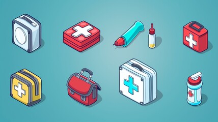 Cel-Shaded Rescue: First Aid Kit Icons in Vivid Detail