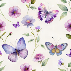 Obraz premium Seamless pattern with colorful blooms and butterflies 8