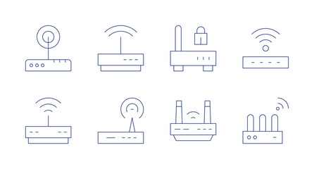 Router icons. Editable stroke. Containing modem, wifi, router, wificonnection. - obrazy, fototapety, plakaty