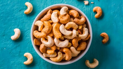 Savory Cashews: A Wholesome Snack Delight. Concept Cashew Health Benefits, Nutritious Snacks, Homemade Recipes, Cooking with Cashews - obrazy, fototapety, plakaty