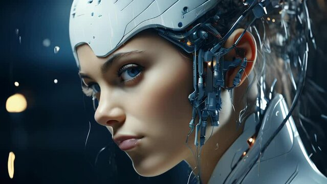 Abstract futuristic male artificial intelligence cyborg robot face
