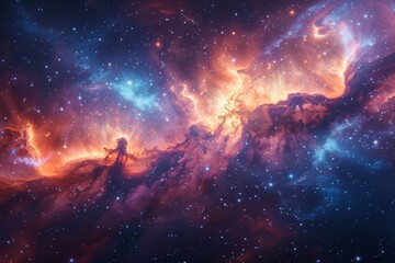 The vivid and colorful cosmic nebula formations paint a surreal scene of the ethereal universe