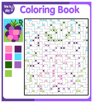 Coloring by numbers, educational game for children. Coloring book with numbered squares. grape. berry