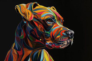 A colorful dog with a black background - obrazy, fototapety, plakaty