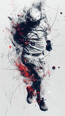 Abstract black and white illustration of a dynamic male athlete in motion with artistic ink...
