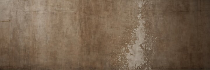 Obraz premium plain brown pastel concrete wall background with white puffy clouds panoramic wide angle view from Generative AI