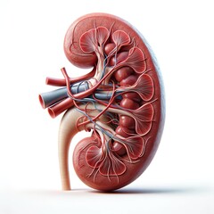 Human Kidney Anatomy 3D Illustration on White Background