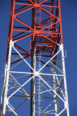 A closeup of a telecommunication tower