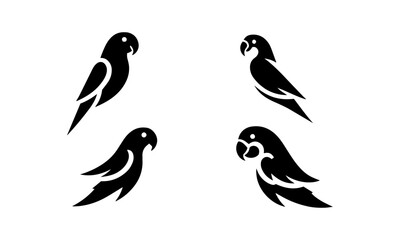 silhouettes and vector icon set of parrots in black and white parrots in black and white design 