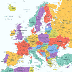 Europe - Highly Detailed Colored Vector Map of the Europe. Ideally for the Print Posters - obrazy, fototapety, plakaty