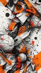 Abstract geometric art with orange and black shapes on a white background, suitable for modern design backgrounds.