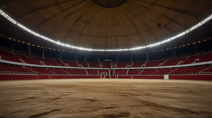 Empty round empty bullfight arena. bullring for traditional performance of bullfight, wide perspective, wide