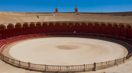 Foto op Canvas Empty round empty bullfight arena. bullring for traditional performance of bullfight, wide perspective, field © Prateek