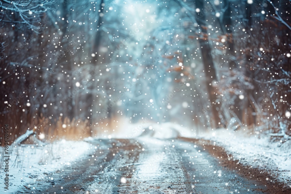 Poster abstract blurred background of a beautiful winter forest. generate ai image