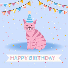 Happy birthday card with cute cat
