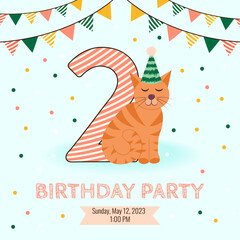 2 Happy birthday card with cute cat