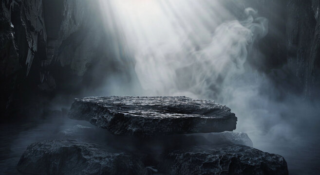 pr&eacute;sentoir en pierre, roch&eacute;, ambiance dramatique et &eacute;pique, cosm&eacute;tique et beaut&eacute; pour homme, virilit&eacute;