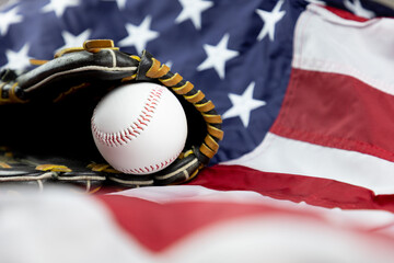 baseball, glove and US American flag