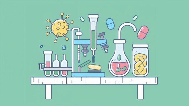 lab equipment and virus in pastel colors clip art preview