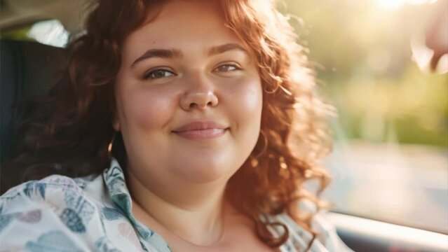 beautiful plus size woman driver wearing casual clothes
