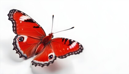 Beautiful red butterfly on a white background. The concept of caring for natural diversity and preserving rare species of insects.
