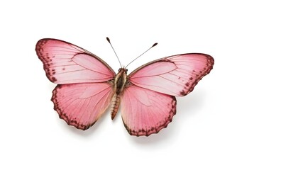 Beautiful pink butterfly on a white background. The concept of caring for natural diversity and preserving rare species of insects.
