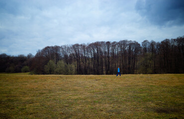 Woman walking in spring park landscape background - 780679898