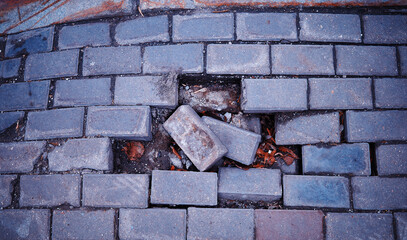 Cracked broken street masonry texture background - 780680244