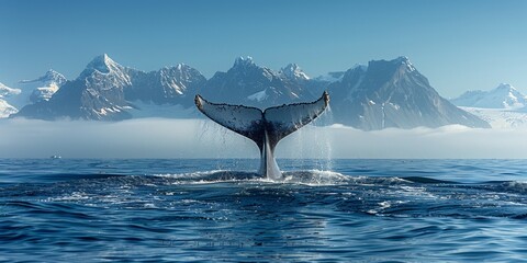 In the majestic ocean, a humpback whale's tail emerges, captivating nature enthusiasts.