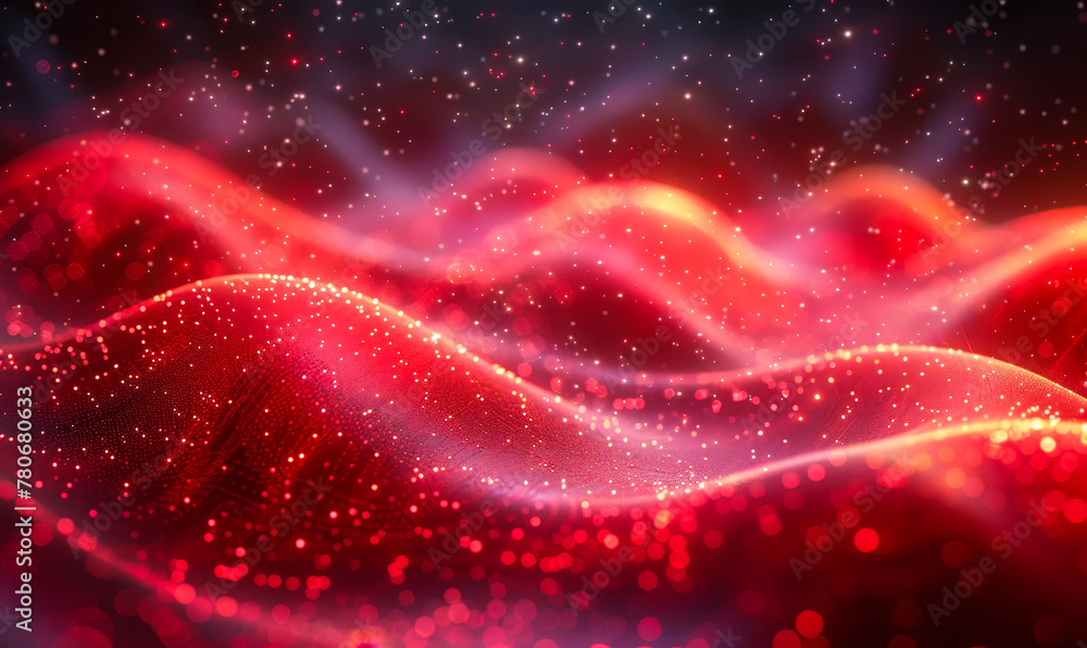 Poster abstract crimson energy flow with bokeh lights: dynamic red waves and particle swirls