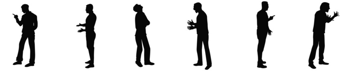 Person aggression ,couple in anger,Angry  argument,stormy relations, Navigating emotional turbulence in human bonds, Frustration in mood vector, silhouette of crying men, Depressed men collection 