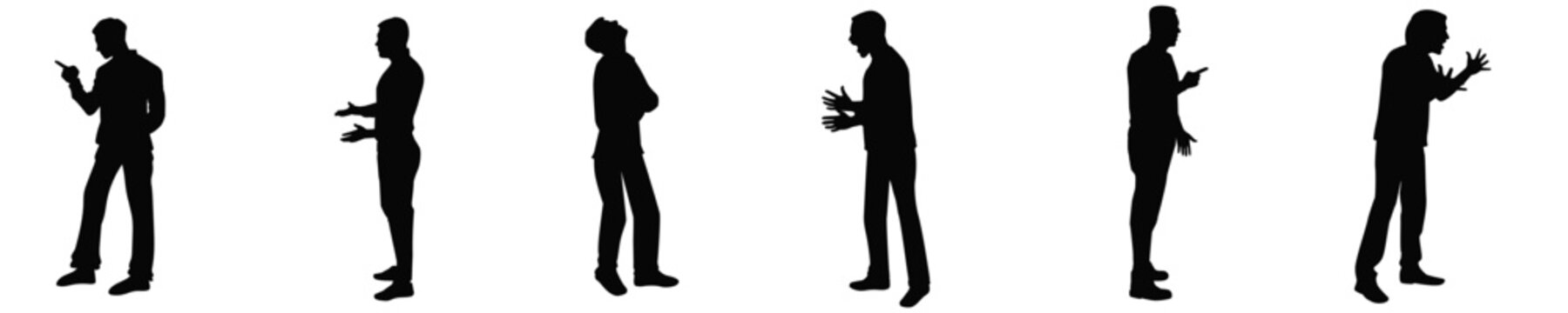 Person aggression ,couple in anger,Angry  argument,stormy relations, Navigating emotional turbulence in human bonds, Frustration in mood vector, silhouette of crying men, Depressed men collection 