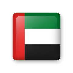 Emirates flag glass icon. Square vector element with shadow. Best for mobile apps, UI and web design.