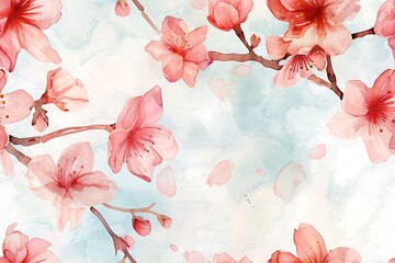 Watercolors of sakura flowers, seamless pattern tile.