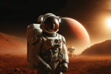 Poster an African astronaut in a spacesuit on Mars © Anna