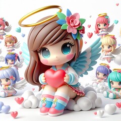 Naklejka premium 3D, cute, colorful beautiful Angel for valentines day, white background