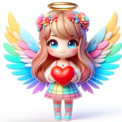 Fototapeta premium 3D, cute, colorful beautiful Angel for valentines day, white background