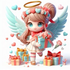 Naklejka premium 3D, cute, colorful beautiful Angel for valentines day, white background