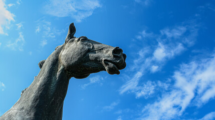 Estátua de cavalo com o céu azul ao fundo - obrazy, fototapety, plakaty