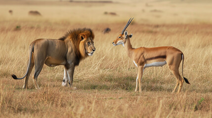 Leão encarando uma gazela 